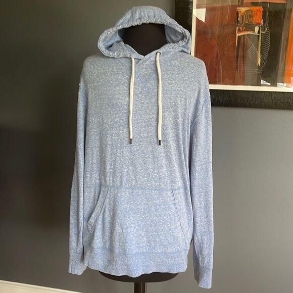 GAP light blue/white light nubby texture lightweight stretch drawstring hoodie - Picture 1 of 6